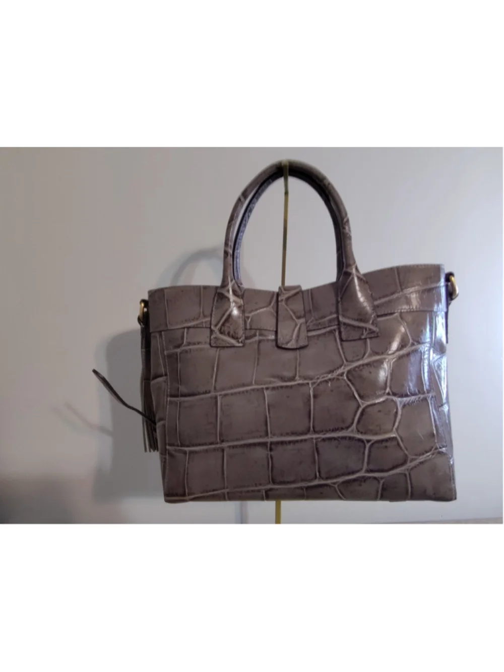 Women's Dooney & Bourke Satchel Bag Grey Crocodile Embossed Leather with belt